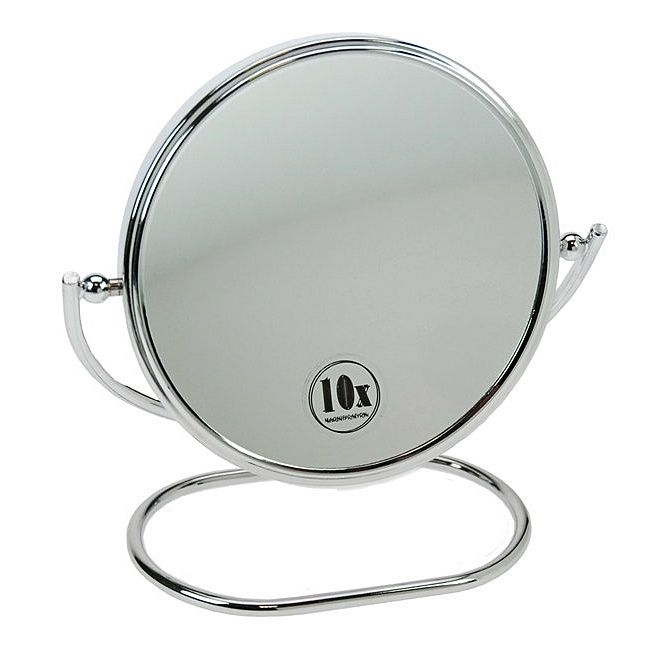 Doppelseitiger Hand- u. Stellspiegel, Kosmetik-Spiegel m. 10-fach Vergrößerung, Metall, 360° drehbar 