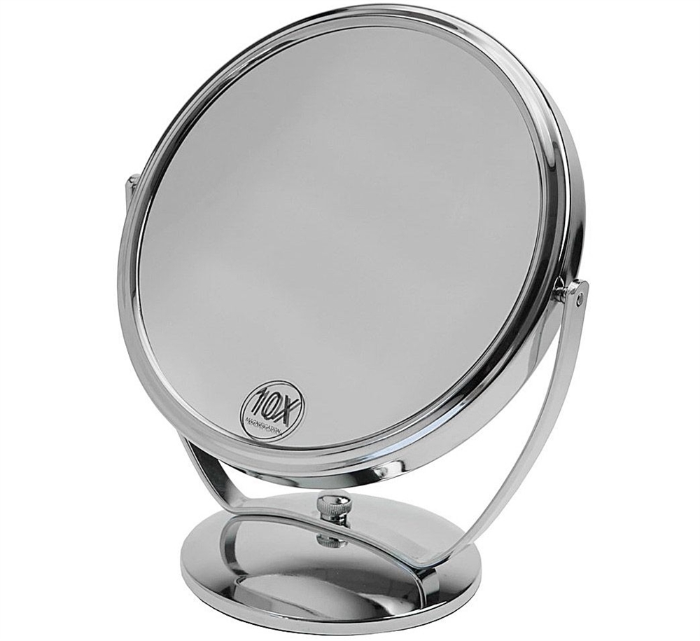 Kosmetex Standspiegel mit 10-fach Vergrößerung, Metall, 2 Spiegelflächen, Kosmetik-Spiegel 